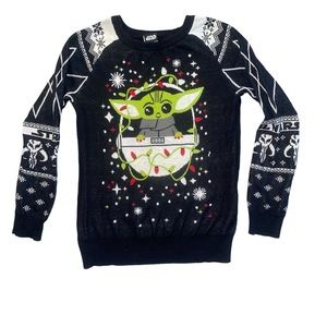 Star Wars JUNIORS Sz M Baby Yoda The Child Grogu Ugly Christmas Lights Sweater